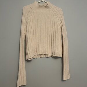 American Eagle Outfitters Cream Ribbed Turtleneck Sweater